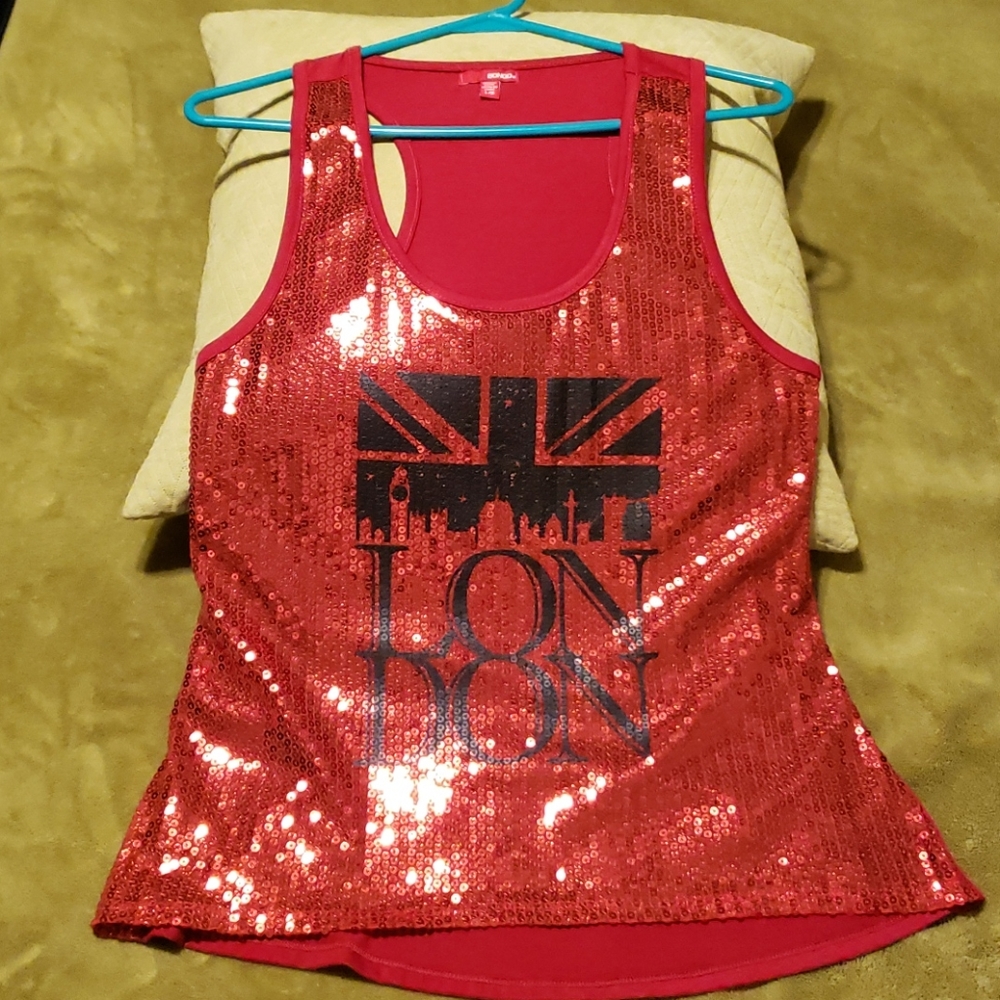Red Sequin Party Tank Top